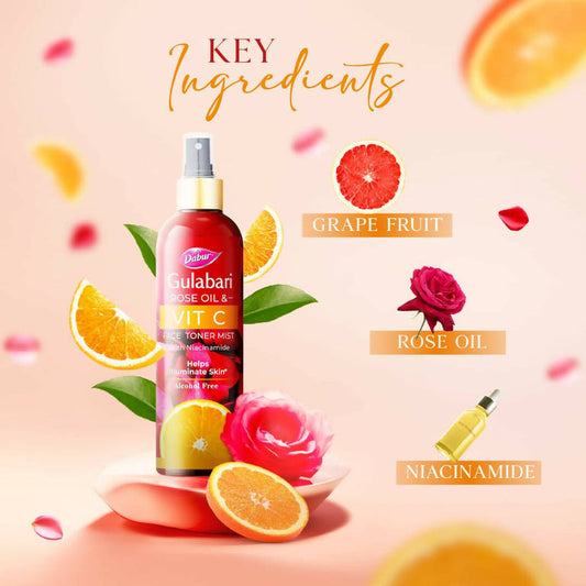 Dabur Gulabari Rose Oil & Vitamin C Face Toner Mist & Rose Water - 200 ml