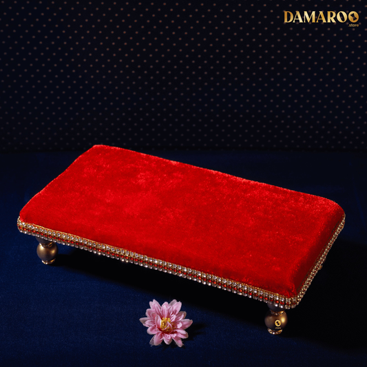 Damaroo 10x4 inch | Divine Harmony Small Pooja Chowki Deity Idol | Glitter of Glass Stones - Kumkum Red - 10x4x2 inch