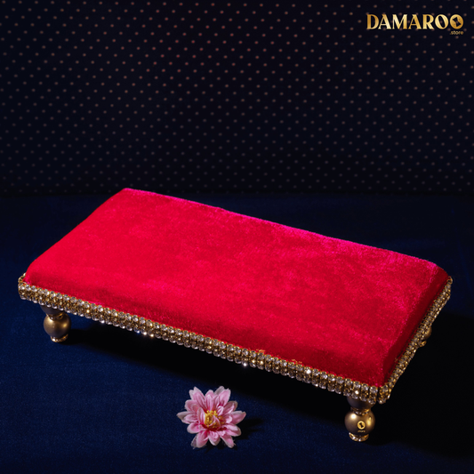 Damaroo 8x4 inch | Divine Harmony Small Pooja Chowki Deity Idol | Glitter of Glass Stones - Pink - 8x4x2 inch