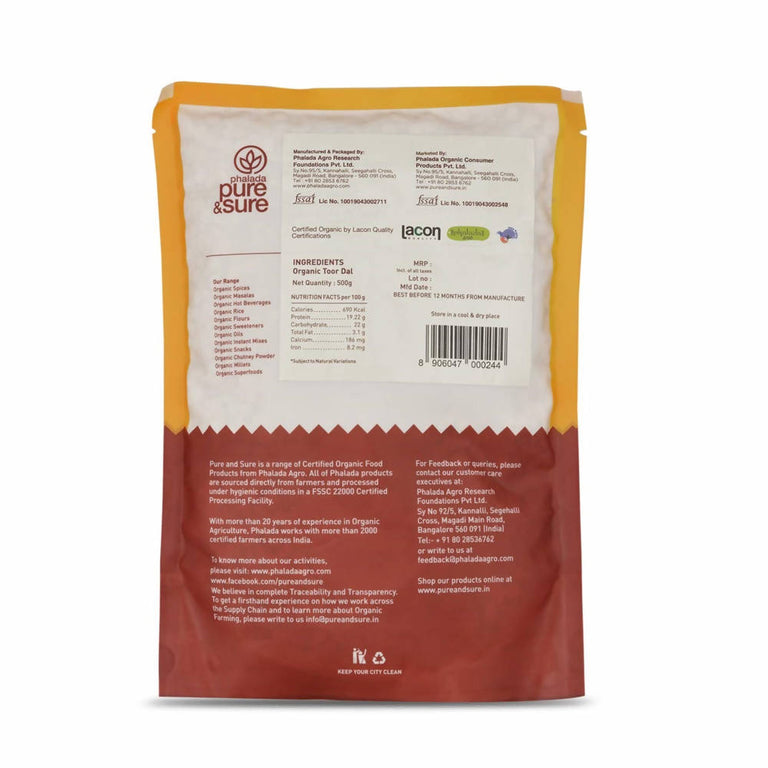 Pure & Sure Toor Dal Traditional Organic Pulses - 500 gm