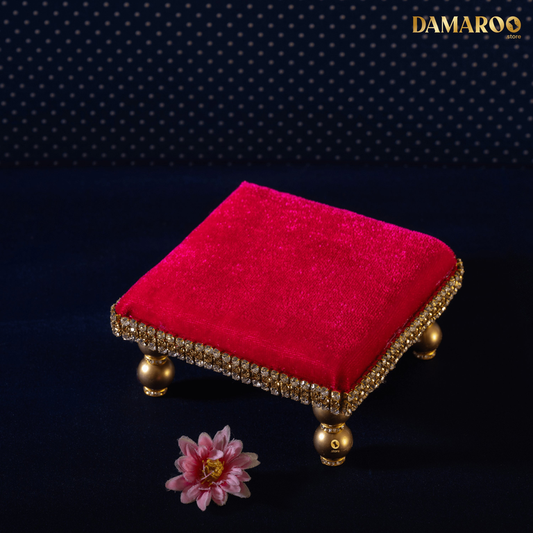 Damaroo 4x4 inch | Divine Harmony Small Pooja Chowki Deity Idol | Glitter of Glass Stones - Pink - 4x4x2 inch