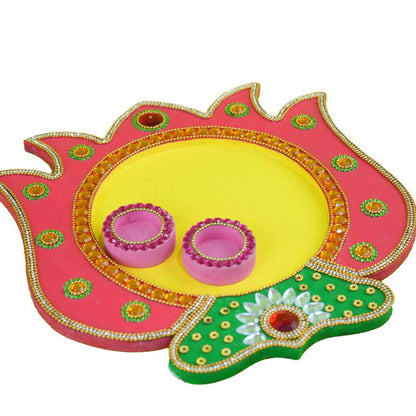 Kundan HandiKrafts Mdf Lotus Pooja Thalis - Pink