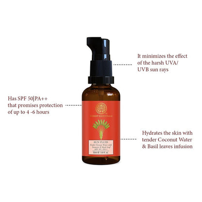 Forest Essentials Sun Fluid Tender Coconut Water with Turmeric & Basil Leaf SPF 50|PA + + - 50 ml