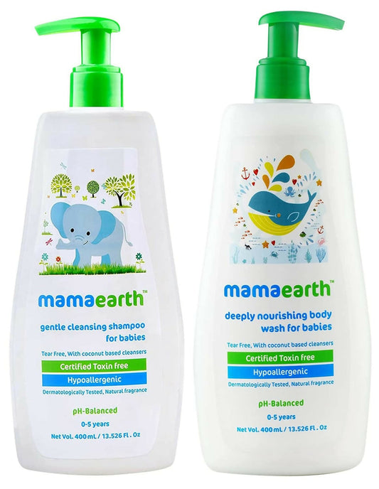 Mamaearth Gentle Cleansing Natural Baby Shampoo & Mamaearth Deeply Nourishing Natural Baby Wash - combo