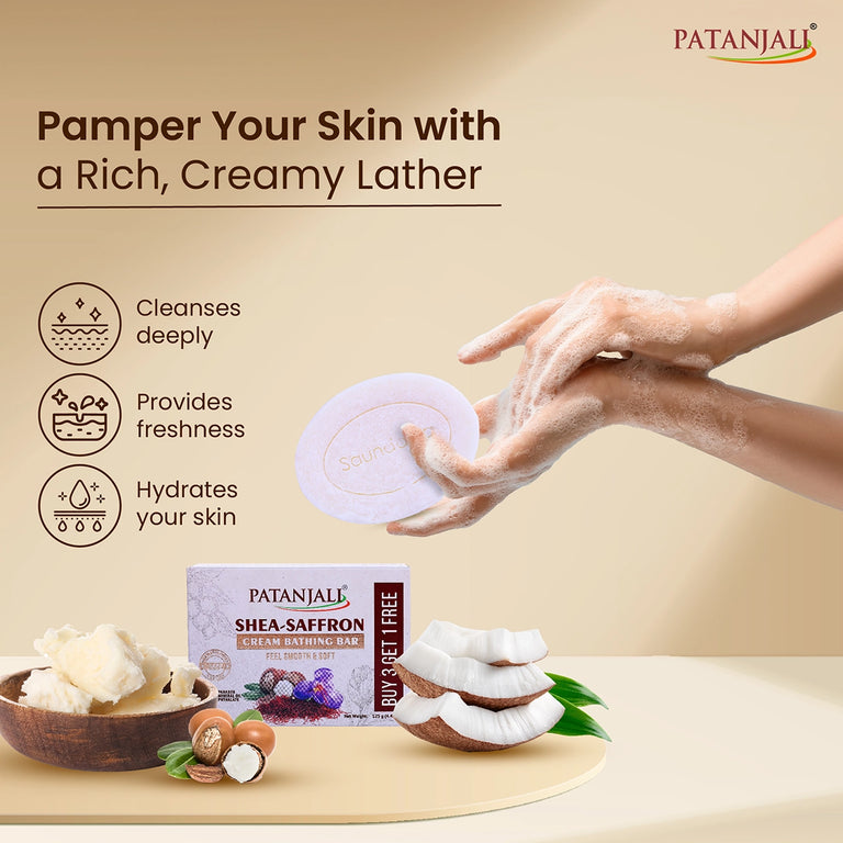 Patanjali Shea- Saffron Cream Bathing Bar 125g (B3 G1) - 375 gm