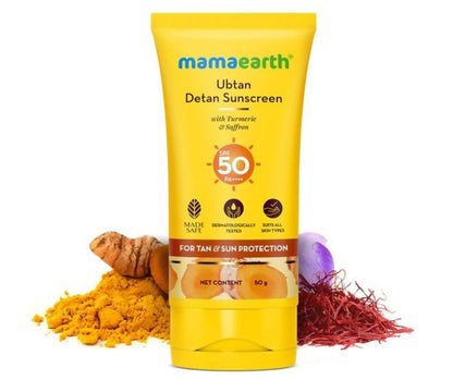 Mamaearth Ubtan Detan Sunscreen With Turmeric & Saffron For Sun Protection - 50 gm