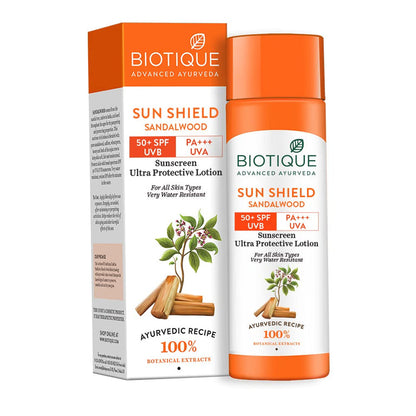 Biotique Advanced Ayurveda Sun Shield sandalwood 50+SPF UVB Sunscreen - 50 ml