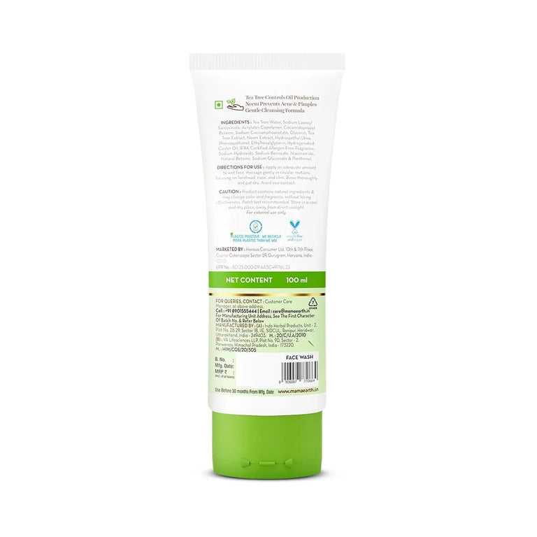Mamaearth Tea Tree Face Wash for Acne & Pimples - 100 ml - Pack of 1