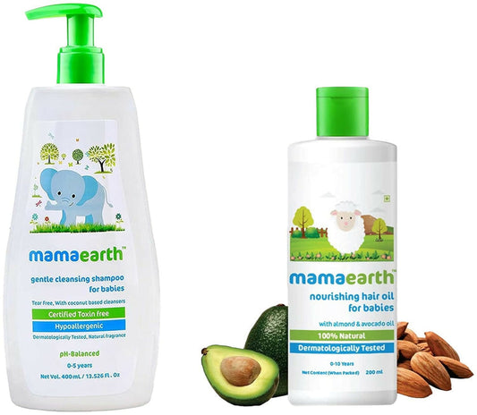 Mamaearth Gentle Cleansing Natural Baby Shampoo & Nourishing Hair Oil for Babies - combo