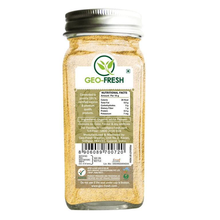 Geo-Fresh Organic White Pepper Powder - 55 gm