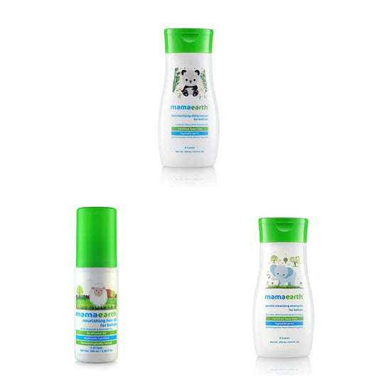 Mamaearth Daily Moisturizing Lotion & Gentle Cleansing Shampoo & Nourishing Hair Oil for Babies - combo