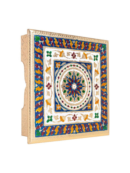 Golden Peacock Gold-Toned & Red Handcrafted Meenakari Wooden Chowki