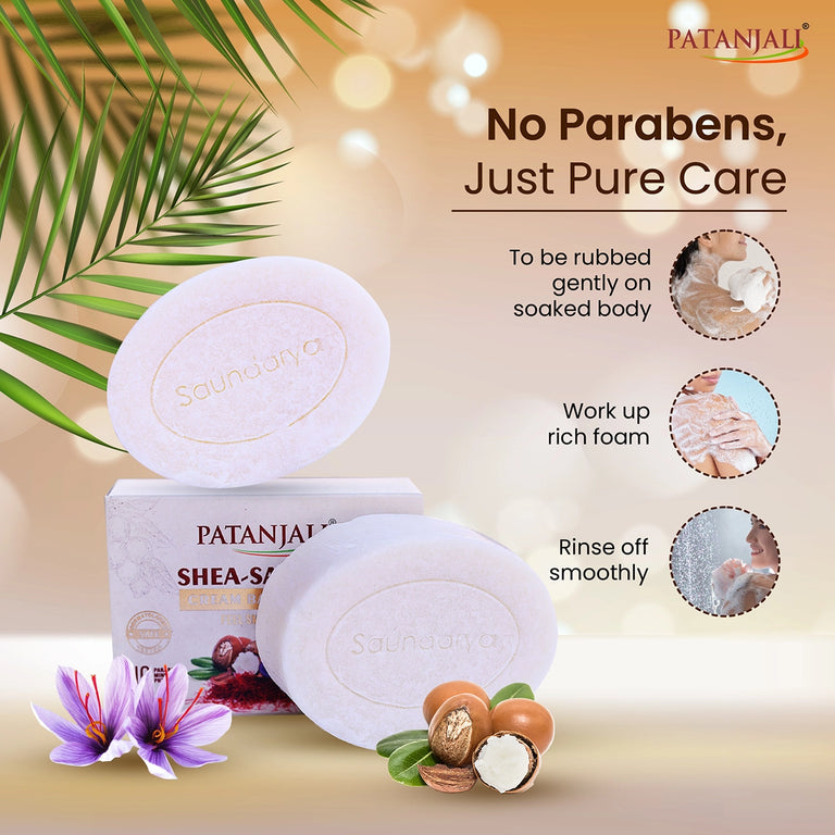 Patanjali Shea- Saffron Cream Bathing Bar 125g (B3 G1) - 375 gm