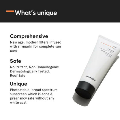 Minimalist Sunscreen SPF 60 PA ++++ For Sensitive Skin Broad Spectrum Sunscreen With Potent Antioxidants & Advanced Filters - 50 gm