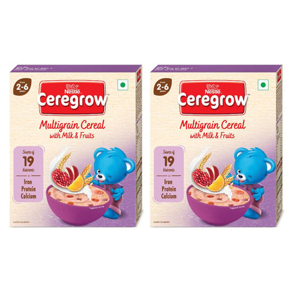 Nestle Ceregrow Kids (2-6 yrs) Cereal-Multigrain, Milk & Fruits, Rich in Iron, Calcium & Protein - 300 gm - Pack of 1