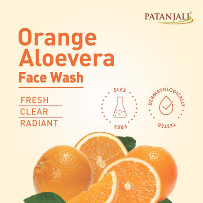 Patanjali Orange Aloevera Face Wash for Gentle Cleanser Removes Dirt Oil Refreshes Skin Natural Care for All Skin Types - 100 gm