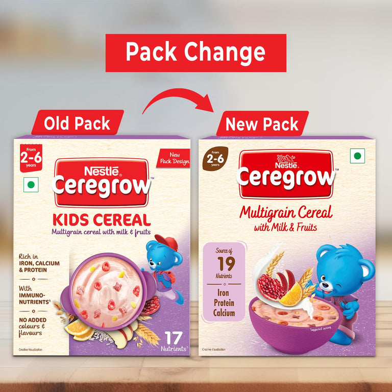 Nestle Ceregrow Kids (2-6 yrs) Cereal-Multigrain, Milk & Fruits, Rich in Iron, Calcium & Protein - 300 gm - Pack of 1