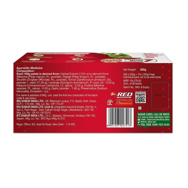 Dabur Red Paste, (Buy 3 Get 1 Free) - 150 gm - set of 4