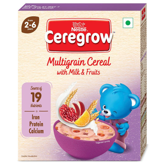 Nestle Ceregrow Kids (2-6 yrs) Cereal-Multigrain, Milk & Fruits, Rich in Iron, Calcium & Protein - 300 gm - Pack of 1