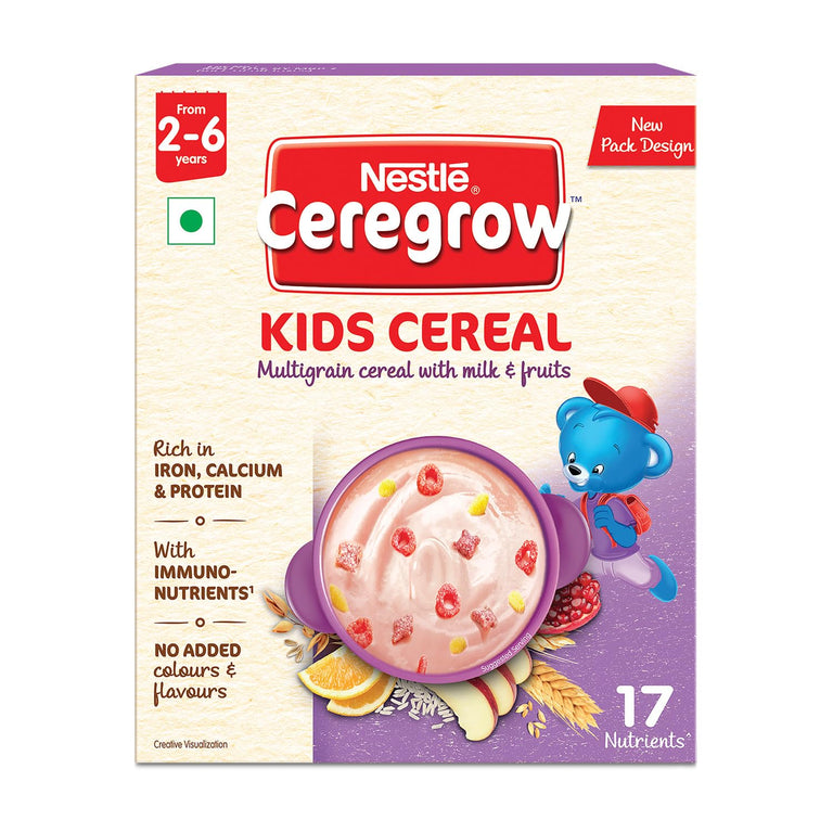 Nestle Ceregrow Kids (2-6 yrs) Cereal-Multigrain, Milk & Fruits, Rich in Iron, Calcium & Protein - 300 gm - Pack of 1