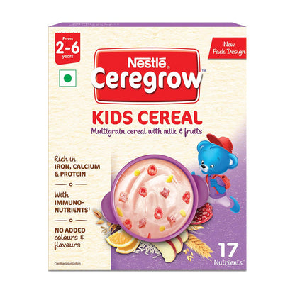 Nestle Ceregrow Kids (2-6 yrs) Cereal-Multigrain, Milk & Fruits, Rich in Iron, Calcium & Protein - 300 gm - Pack of 1