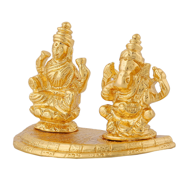Estele Gold-Polished Goddess Laxmi & Lord Ganapati Idol for Pooja & Car Decor