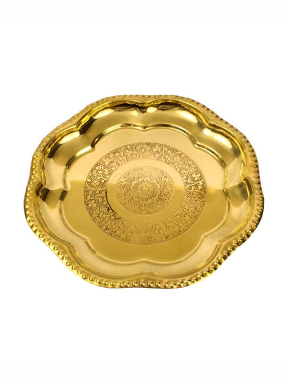 Spillbox Gold-Toned Brass Engraved Zig Zag Thali Pooja Essential