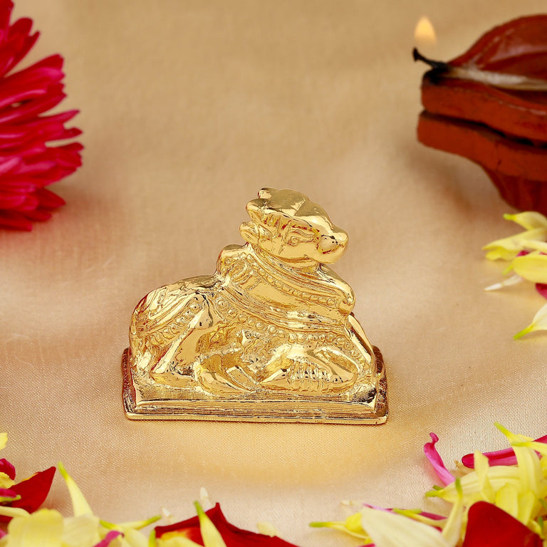 Estele Gold-Polished Lord Nandikeshwara Idol for Home/Car Decor