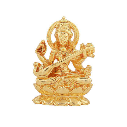 Estele Gold-Polished Goddess of Knowledge Sarasavti Ma Idol for Pooja & Car decor