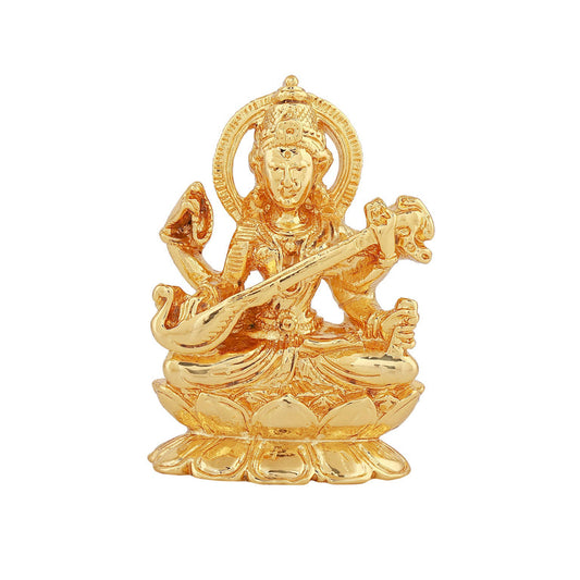 Estele Gold-Polished Goddess of Knowledge Sarasavti Ma Idol for Pooja & Car decor