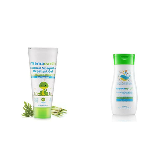 Mamaearth Natural Mosquito Repellent Gel & Deeply Nourishing Wash for Babies - combo