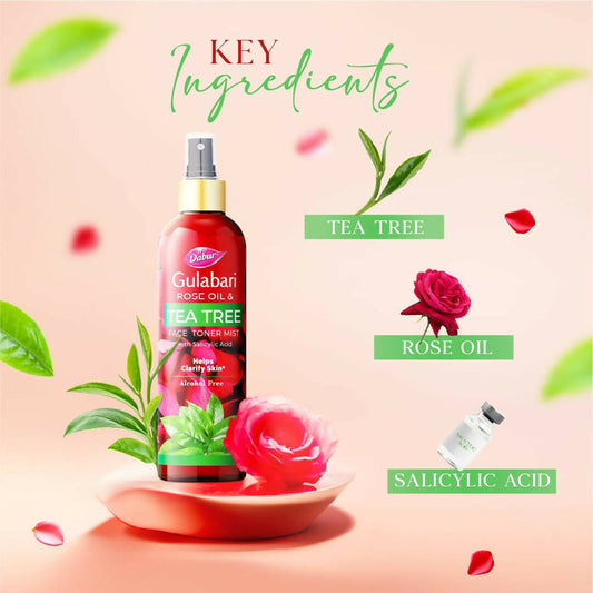 Dabur Gulabari Rose Oil & Tea Tree Face Toner Mist & Rose Water - 200 ml