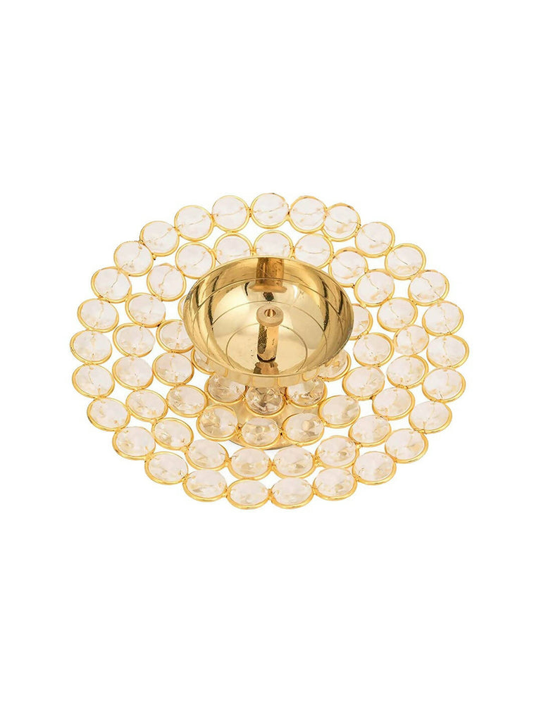 CraftVatika Gold-Toned Crystal Akhand Diya Oil Puja Lamp