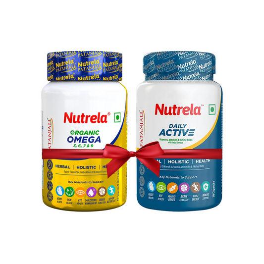 Patanjali Nutrela Daily Active + Omega 3 Softgel Capsules Combo - combo