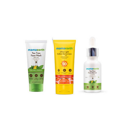 Mamaearth Tea Tree Face Serum + Face Wash + Ultra Light Indian Sunscreen Combo - combo