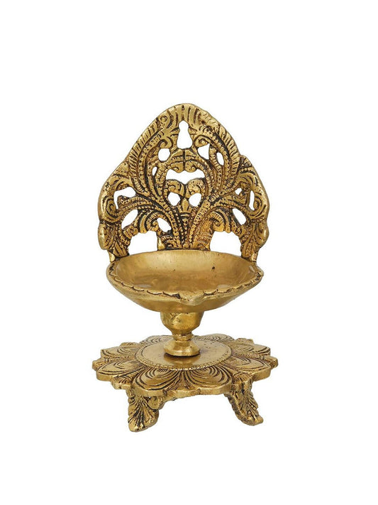 eCraftIndia Golden Decorative Handcrafted Brass Diya Stand