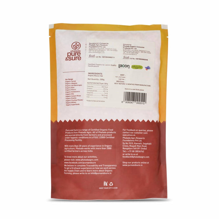 Pure & Sure Masoor Dal Traditional Organic Pulses - 500 gm