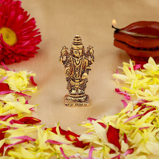Estele Gold-Polished Lord Tirupati Balaji Idol Showpiece for Pooja Mandir/ Home Decorative