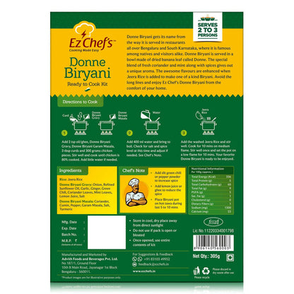 Ez Chef's Donne Biryani Kit - Bangalore's Famous Biryani - 305 gm - Pack of 2