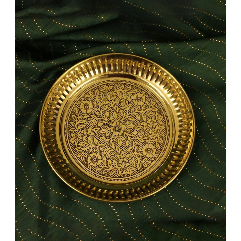 Spillbox Gold-Toned Brass Designer Halwa Thali Pooja Essential