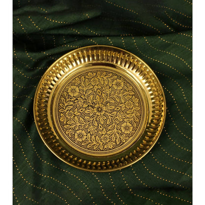 Spillbox Gold-Toned Brass Designer Halwa Thali Pooja Essential
