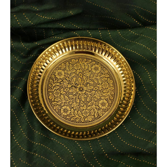 Spillbox Gold-Toned Brass Designer Halwa Thali Pooja Essential