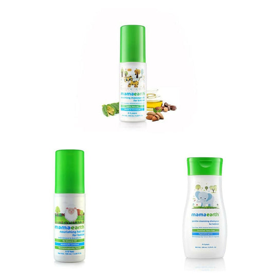 Mamaearth Soothing Massage Oil & Nourishing Hair Oil & Gentle Cleansing Shampoo for Babies - combo