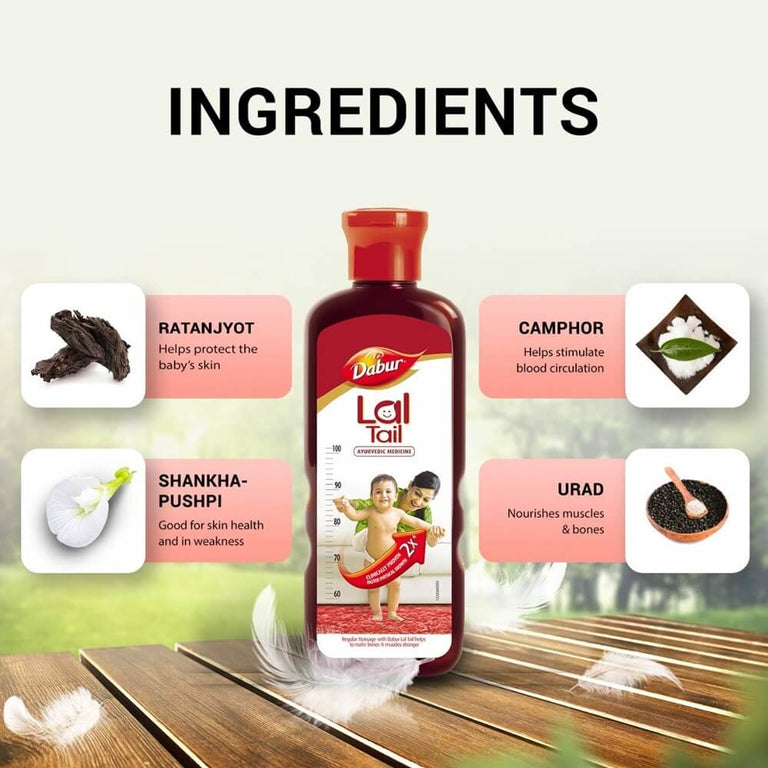 Dabur Lal Tail - Ayurvedic Baby Massage Oil For Baby's Bone, Muscle & Skin Health - 100 ml