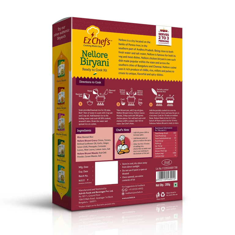 Ez Chef's Nellore Biryani Kit (Andhra Biryani) - Andhra's Famous Biryani - 305 gm - Pack of 2