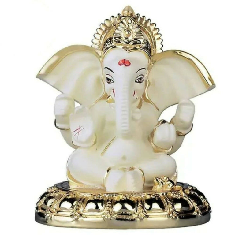 Tamas Gold-Polished Gaj Karna Ganesh Idol Off White & Gold Color - 158 gm