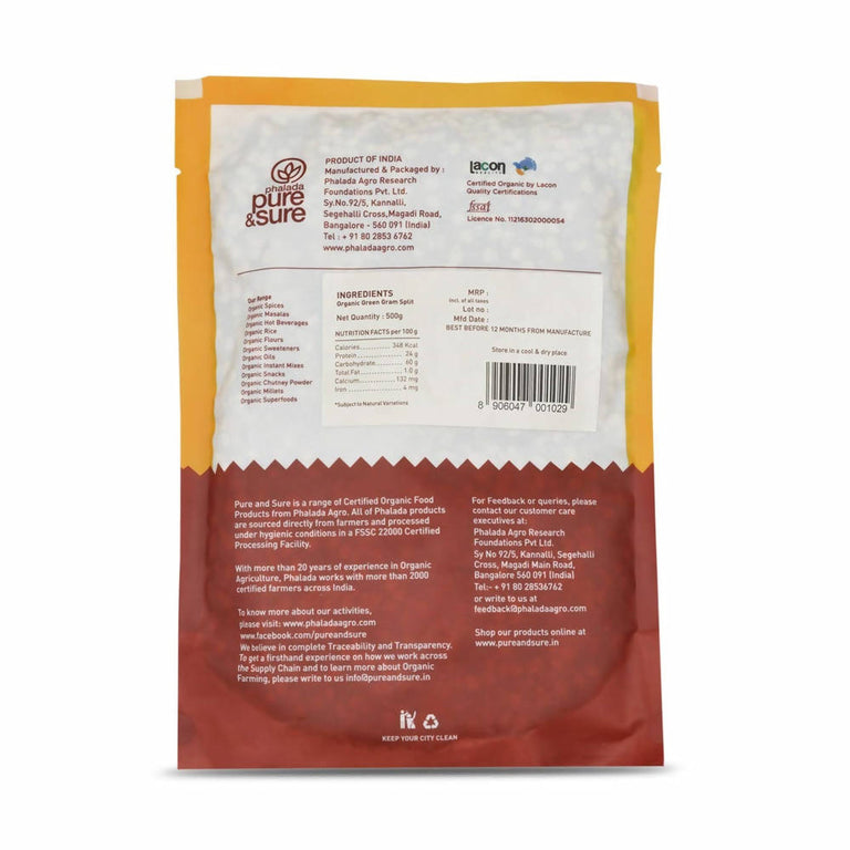 Pure & Sure Green Gram Split Traditional Organic Pulses - 500 gm