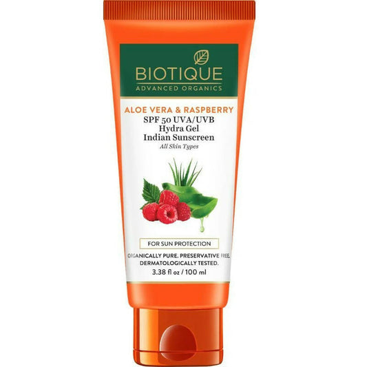 Biotique Advanced Ayurveda Aloe Vera & Raspberry SPF 50 Hydra Gel Sunscreen - 100 gm