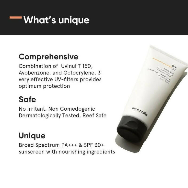 Minimalist SPF 30 Body Lotion With Vitamin E, Gylcerin & Green Tea Extract - 150 gm