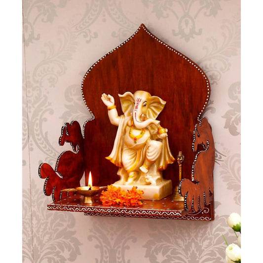 eCraftIndia Brown Textured Wooden Pooja Shelf